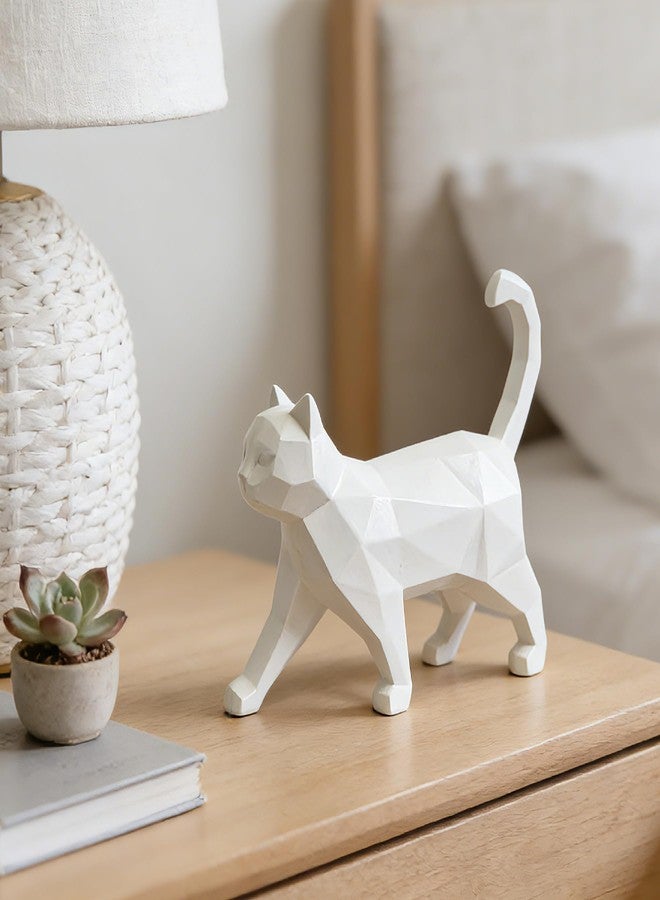 Cynkeyee Geometric Knick Knacks Cat Statue - Modern Resin Sculpture for Home Decor Minimalist Bookshelf Desk Figurine Small White Trinkets for Shelf Decor Office Decoration Accent 6x5x1.6 Inches - Image 1