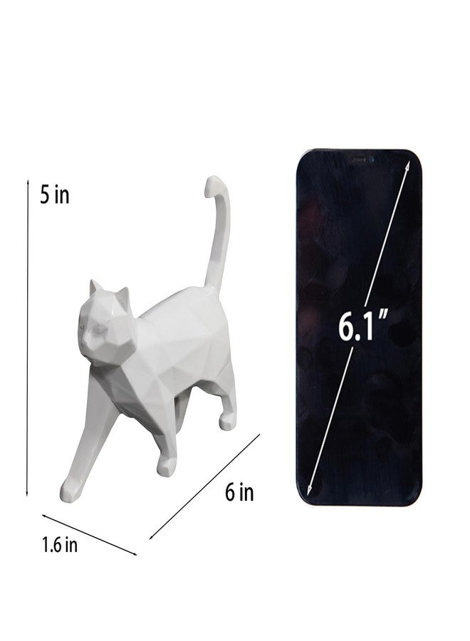 Cynkeyee Geometric Knick Knacks Cat Statue - Modern Resin Sculpture for Home Decor Minimalist Bookshelf Desk Figurine Small White Trinkets for Shelf Decor Office Decoration Accent 6x5x1.6 Inches - Image 3