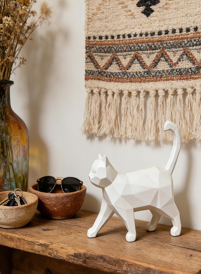 Cynkeyee Geometric Knick Knacks Cat Statue - Modern Resin Sculpture for Home Decor Minimalist Bookshelf Desk Figurine Small White Trinkets for Shelf Decor Office Decoration Accent 6x5x1.6 Inches - Image 4