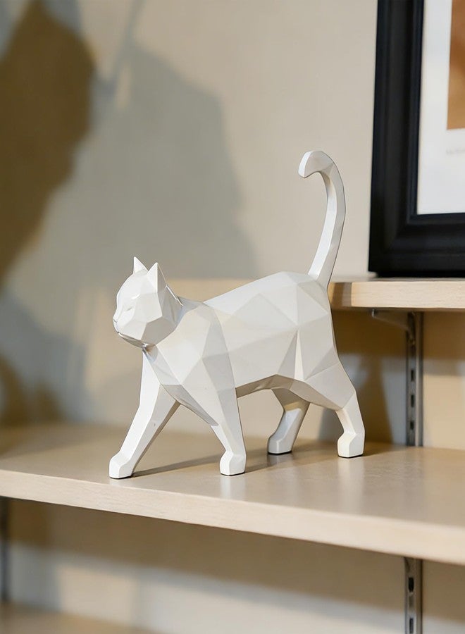 Cynkeyee Geometric Knick Knacks Cat Statue - Modern Resin Sculpture for Home Decor Minimalist Bookshelf Desk Figurine Small White Trinkets for Shelf Decor Office Decoration Accent 6x5x1.6 Inches - Image 2