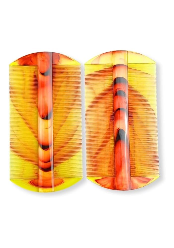 Glitters Professional Double-Sided Nit Comb, Fine-Toothed Hair Lice Removal Tool, Yellow and Orange (2 PC NEW) - Image 2