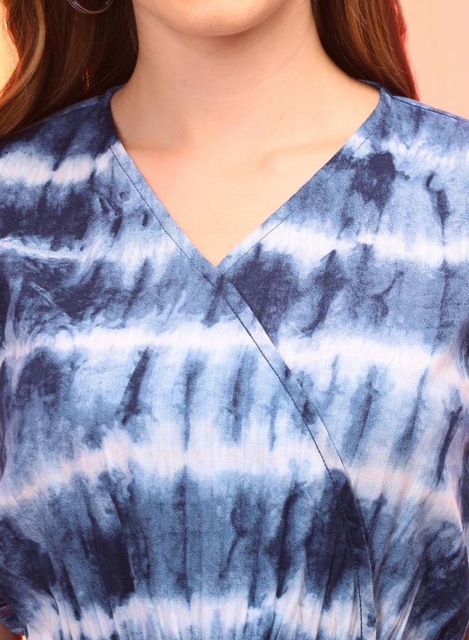 globus Tie Dye V Neck Wrap Waist Tie-Up Jumpsuit - Image 4