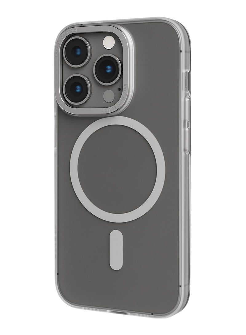 LEVELO iPhone 14 Pro Case MagSafe Glory Matte Back Cover / Anti-Shock Proof / Metal Camera Ring / Ultra-Slim Hard Case / MagSafe Compatibility - Matte Clear/Silver - Image 1