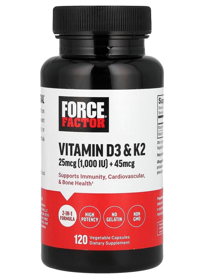 Force Factor Vitamin D3 & K2  120 Vegetable Capsules