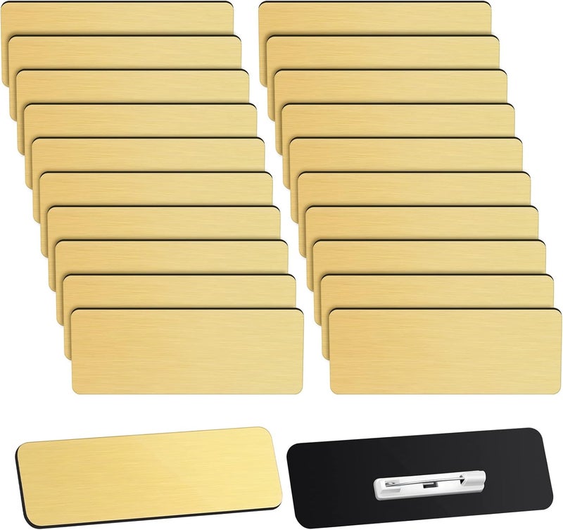 Breling 25 Pieces Name Tags with Pins 1 x 3 Inches Blank Name Tags Reusable ID Badge Holders with Clip for Office Workers Students Employee Custom (Gold) - Image 1