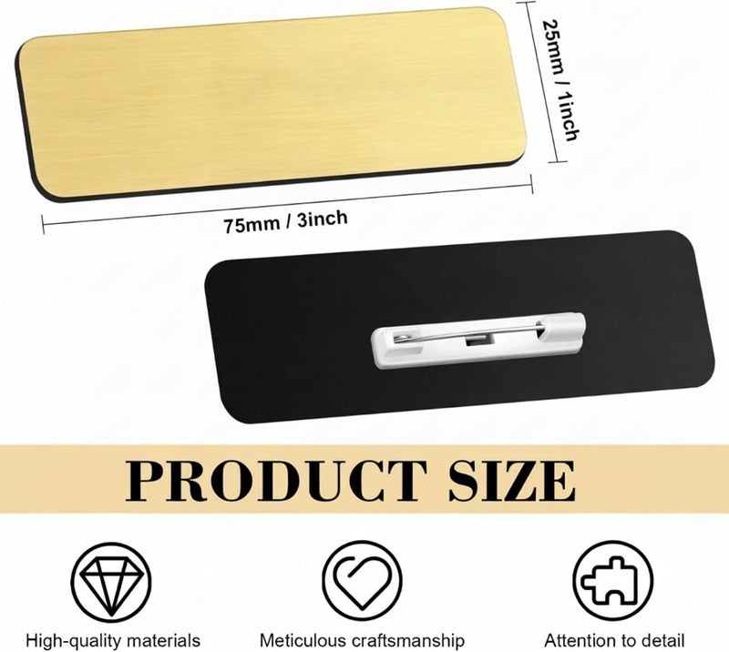 Breling 25 Pieces Name Tags with Pins 1 x 3 Inches Blank Name Tags Reusable ID Badge Holders with Clip for Office Workers Students Employee Custom (Gold) - Image 2