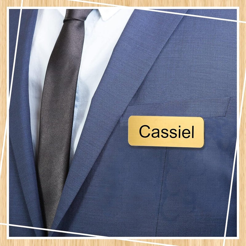 Breling 25 Pieces Name Tags with Pins 1 x 3 Inches Blank Name Tags Reusable ID Badge Holders with Clip for Office Workers Students Employee Custom (Gold) - Image 5
