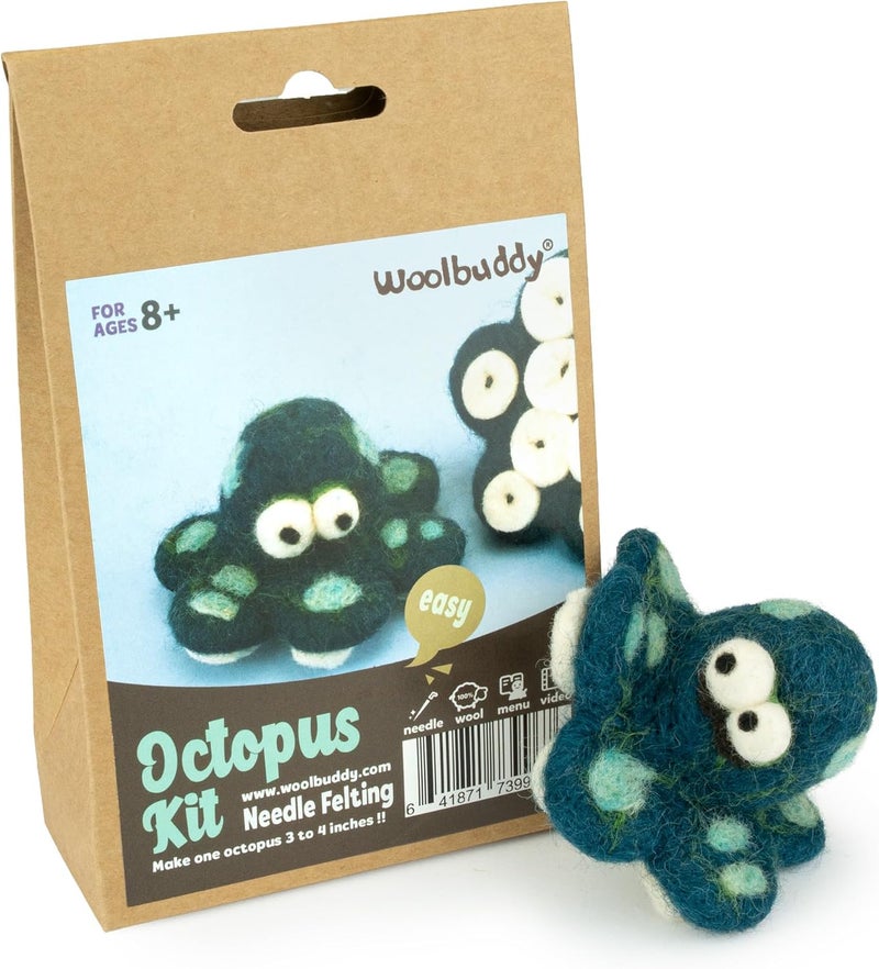 Woolbuddy Needle Felting Kit for Beginners & Adults – DIY Octopus Animal Craft Kit – Complete Starter Set with Wool, Needles & Step-by-Step Instructions - Image 1