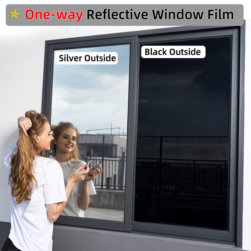 FuFin One-Way Window Privacy Film with Free Installation Tools,Premium PET Material,Heat Control 99% UV Blocking and Privacy Protection Window Film.Window Tint for Home Office (Silver 17.5"Ã—78.7") - Image 3