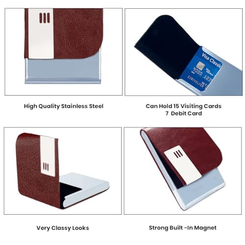 Giftana Card Holder/Visiting/Debit/Credit Business Card Holders for Men and Women, Steel Slim Pocket Card Holder with Magnetic Shut, Birthday Gifts, Corporate Gift for Employees (Brown) - Image 5