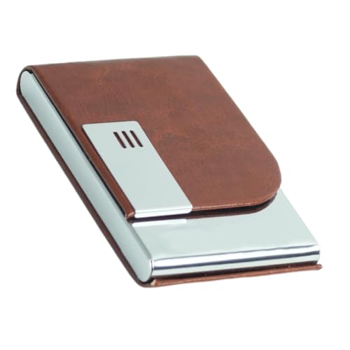Giftana Card Holder/Visiting/Debit/Credit Business Card Holders for Men and Women, Steel Slim Pocket Card Holder with Magnetic Shut, Birthday Gifts, Corporate Gift for Employees (Brown) - Image 1