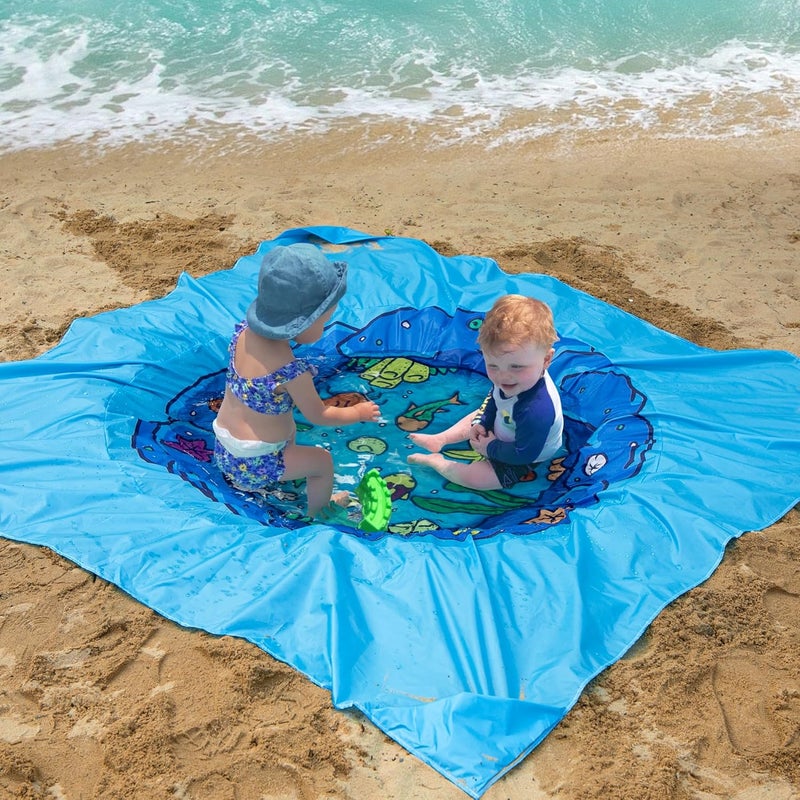 RunNico 6.6 x 6.6 Ft Portable Baby Beach Pool, Waterproof Beach Pool Blanket for Toddler with Water Bag, Collapsible Beach Puddle Mat for Boys Girls Kids Infant Outdoor Summer Vacation - Image 4