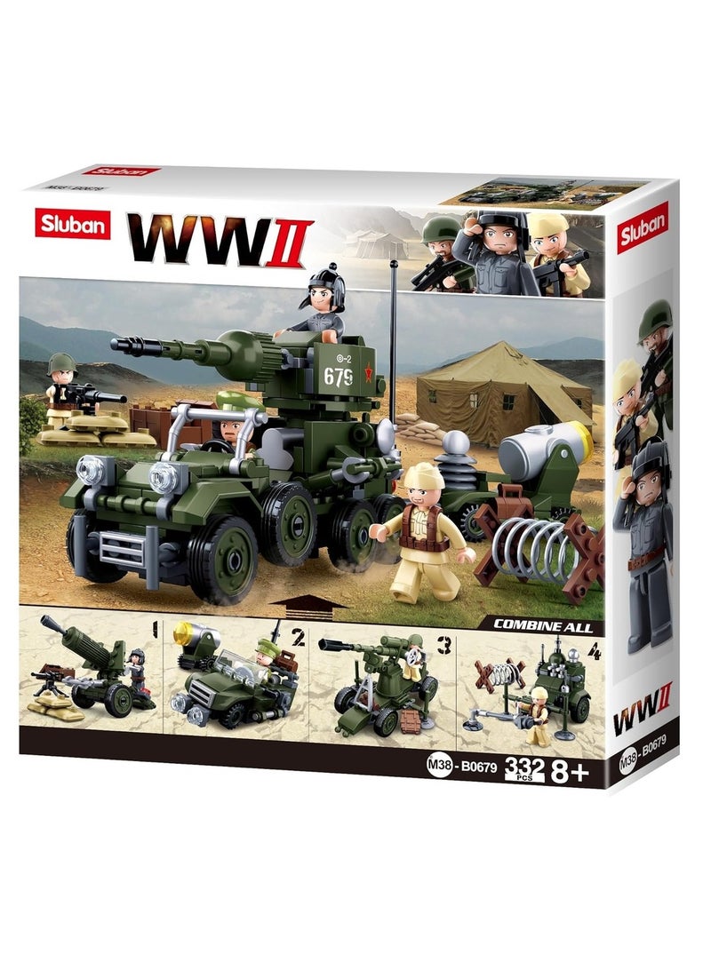 Sluban Sluban - WWII Army Reborn Integrated Wheeled Assault Vehicle 4 in 1 Bricks Set 332 Pieces - M38-B0679 