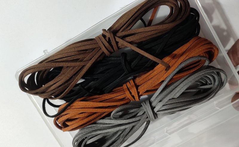 OMX Flat Leather Lace Beading Thread Faux Suede Cord String | DIY Beading Jewellery Making Arts Crafts (2 Mtr Each Colour - Total 8 Mtr, Dark Coffee, Black, Light Brown and Grey) - Image 2