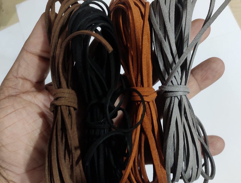 OMX Flat Leather Lace Beading Thread Faux Suede Cord String | DIY Beading Jewellery Making Arts Crafts (2 Mtr Each Colour - Total 8 Mtr, Dark Coffee, Black, Light Brown and Grey) - Image 4