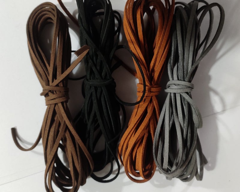 OMX Flat Leather Lace Beading Thread Faux Suede Cord String | DIY Beading Jewellery Making Arts Crafts (2 Mtr Each Colour - Total 8 Mtr, Dark Coffee, Black, Light Brown and Grey) - Image 3