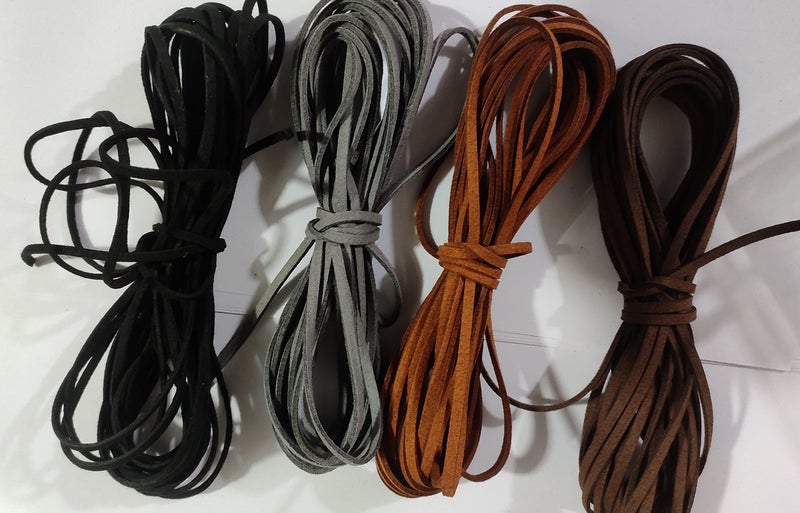 OMX Flat Leather Lace Beading Thread Faux Suede Cord String | DIY Beading Jewellery Making Arts Crafts (2 Mtr Each Colour - Total 8 Mtr, Dark Coffee, Black, Light Brown and Grey) - Image 5