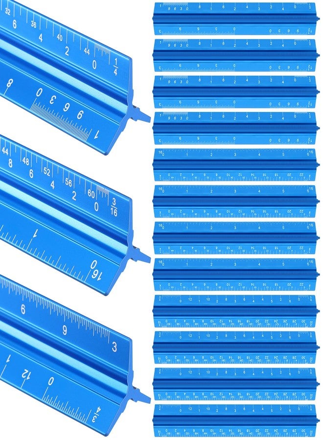 Fumete 12 Pack 6 Inch Architectural Engineering Scale Rulers Small Scale Ruler Pocket Size Scale Ruler Construction Rulers Imperial Measurements for Architects Engineering, Draftsman Drawing(Blue) - Image 1