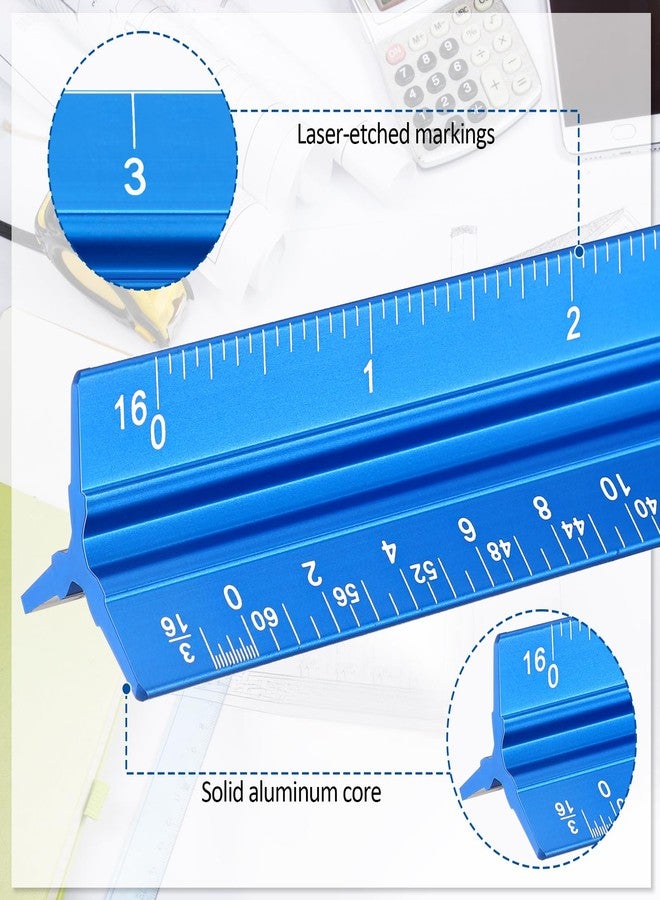 Fumete 12 Pack 6 Inch Architectural Engineering Scale Rulers Small Scale Ruler Pocket Size Scale Ruler Construction Rulers Imperial Measurements for Architects Engineering, Draftsman Drawing(Blue) - Image 3