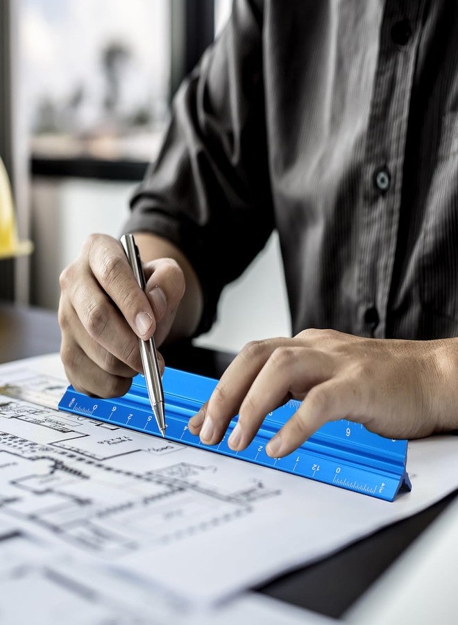 Fumete 12 Pack 6 Inch Architectural Engineering Scale Rulers Small Scale Ruler Pocket Size Scale Ruler Construction Rulers Imperial Measurements for Architects Engineering, Draftsman Drawing(Blue) - Image 4