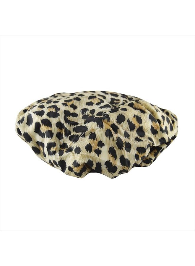 Betty Dain Reusable Nylon Shower Cap & Bath Cap, Reversible Oversized Waterproof Shower Caps Large Designed for all Hair Lengths w Terry Lining & Elastic Band Stretch Hem Hair Hat - Socialite Safari Spots - Image 1