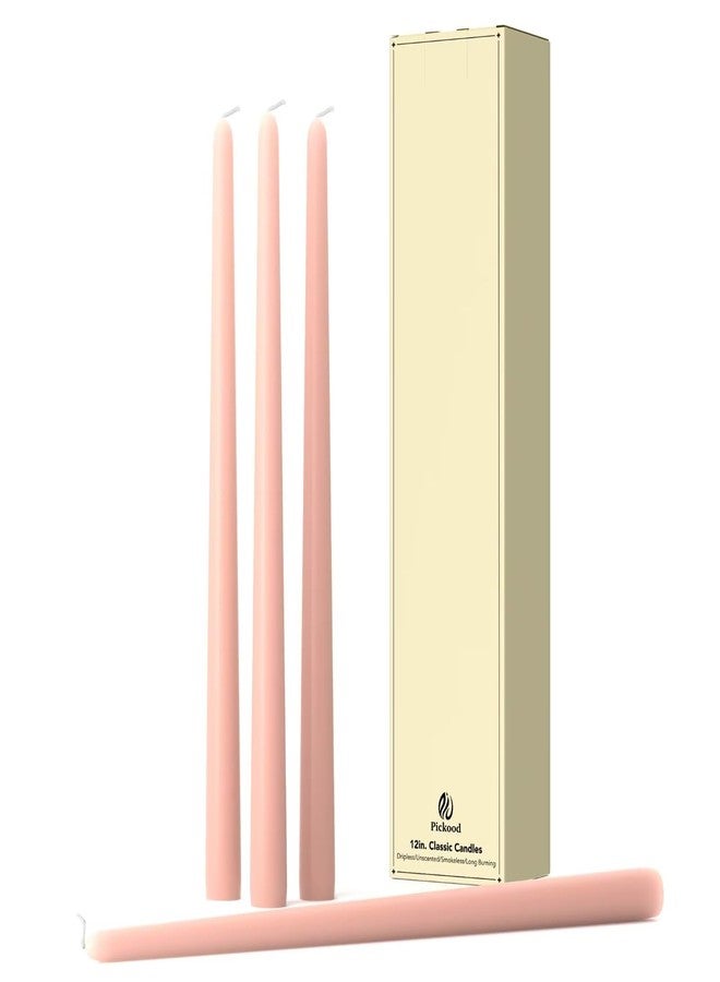Pickood 12-Inch Tall Dripless Taper Candles Set of 4 - Pearl Pink Tapered Candles, Perfect for Christmas - Smokeless, Unscented, Long Burning - Hand Poured, Colored Tall Candlesticks - Rosa Perla - Image 1