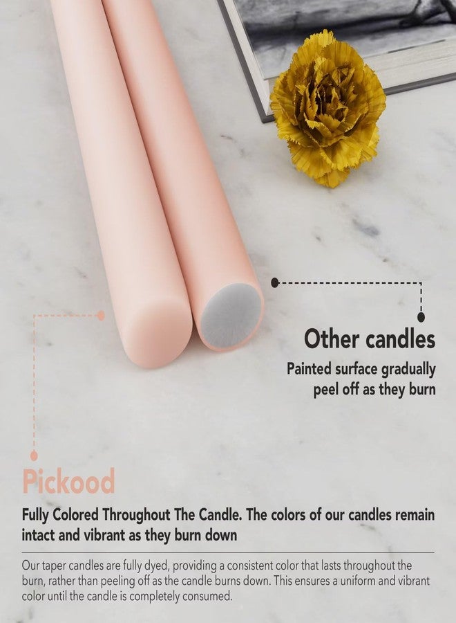 Pickood 12-Inch Tall Dripless Taper Candles Set of 4 - Pearl Pink Tapered Candles, Perfect for Christmas - Smokeless, Unscented, Long Burning - Hand Poured, Colored Tall Candlesticks - Rosa Perla - Image 3