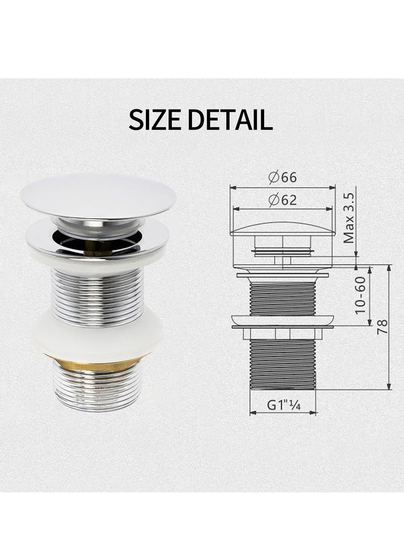 Pop Up Basin Plug - Solid Brass Click Clack Sink Waste Drainer, Universal G 1-1/4 Connection for All Standard Wash Basins, Sinks, Vanity