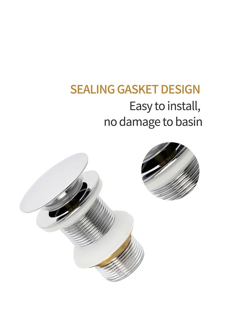 Pop Up Basin Plug - Solid Brass Click Clack Sink Waste Drainer, Universal G 1-1/4 Connection for All Standard Wash Basins, Sinks, Vanity