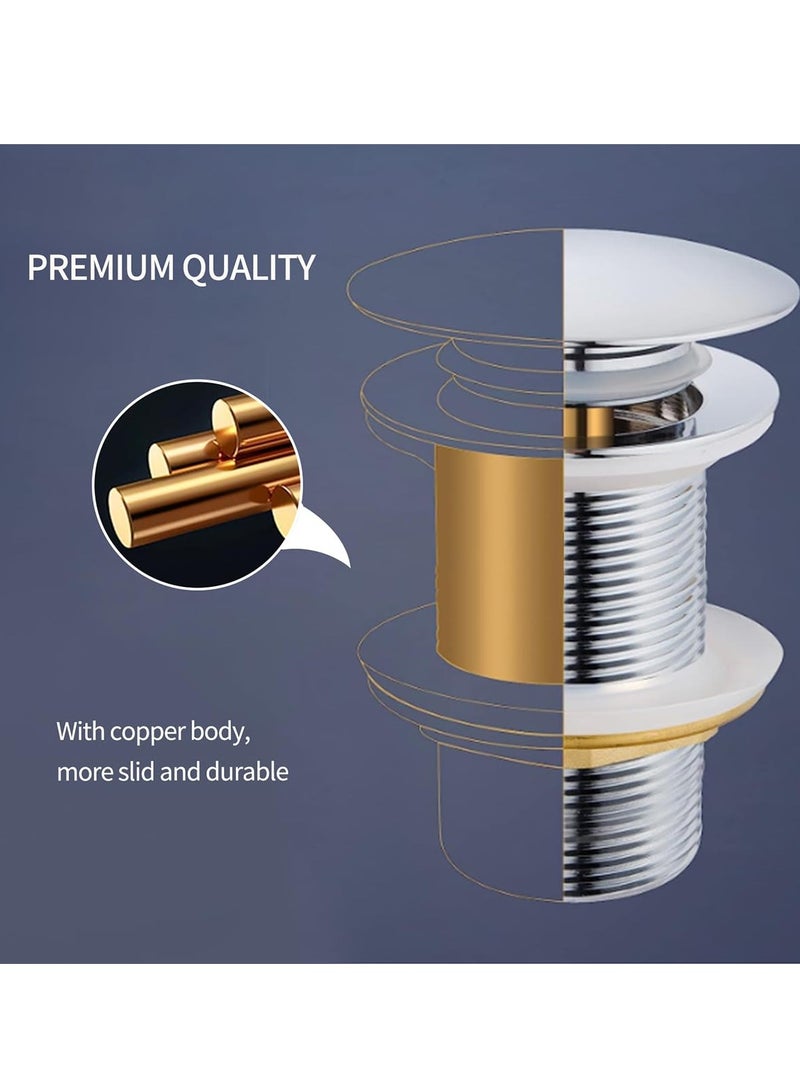 Pop Up Basin Plug - Solid Brass Click Clack Sink Waste Drainer, Universal G 1-1/4 Connection for All Standard Wash Basins, Sinks, Vanity