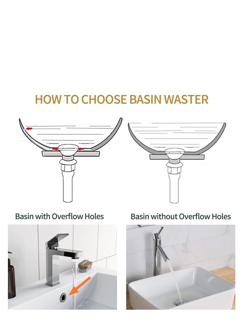 Pop Up Basin Plug - Solid Brass Click Clack Sink Waste Drainer, Universal G 1-1/4 Connection for All Standard Wash Basins, Sinks, Vanity