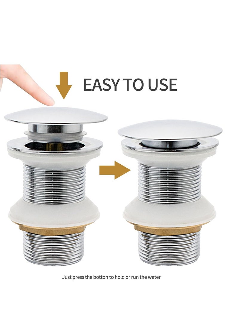 Pop Up Basin Plug - Solid Brass Click Clack Sink Waste Drainer, Universal G 1-1/4 Connection for All Standard Wash Basins, Sinks, Vanity
