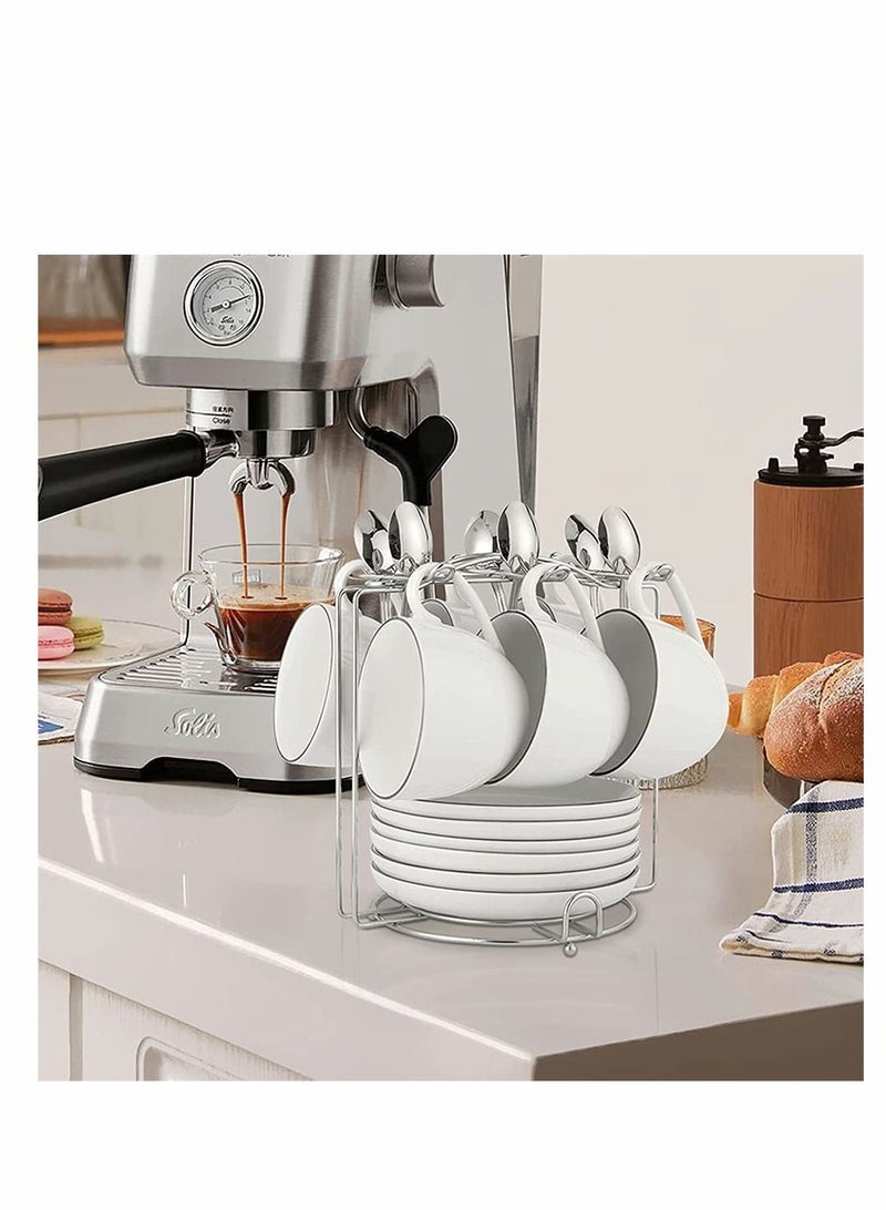 Coffee Cup Holder, Stainless Steel Display And Organizer Plate Organizer, Creative Kitchenware Storage Holder For Kitchen Counter, Cabinet, Table (6 Cups 6 Plates, Silver) - Image 4