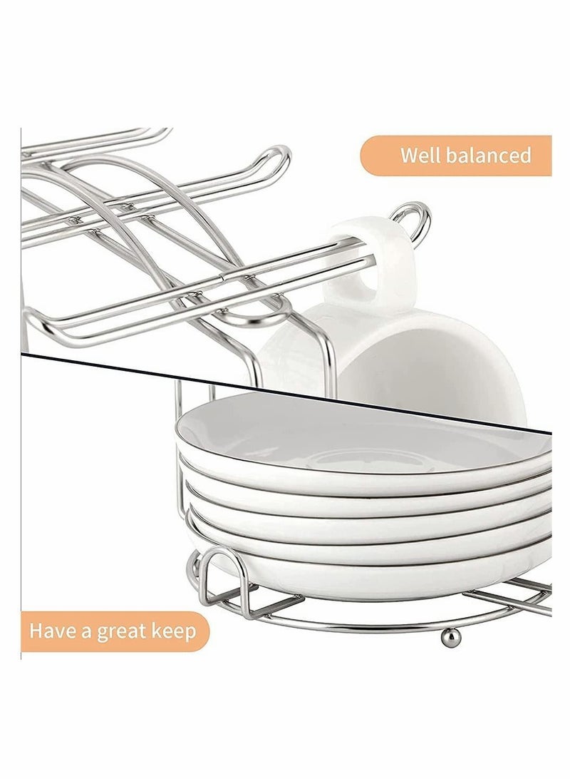 Coffee Cup Holder, Stainless Steel Display And Organizer Plate Organizer, Creative Kitchenware Storage Holder For Kitchen Counter, Cabinet, Table (6 Cups 6 Plates, Silver) - Image 2