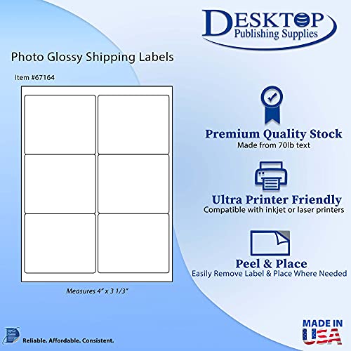 Desktop Publishing Supplies Photo Glossy Inkjet/Laser Shipping Labels 4 x 3 1/3-60 Labels - Image 2