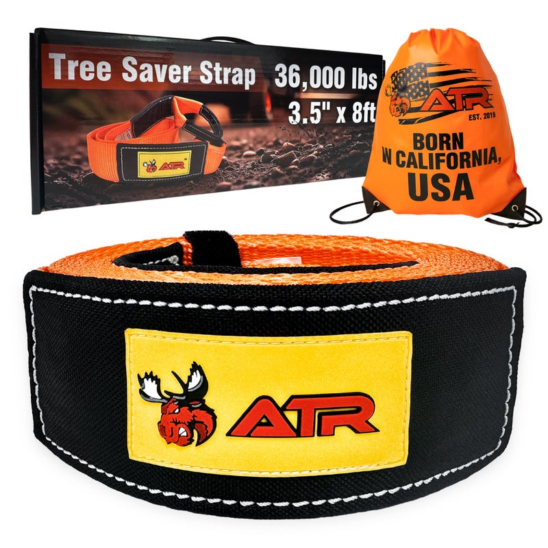 ATR Tree Saver Strap 3.5" x 8ft â€“ 36,000 lbs Break Strength, Heavy Duty Tow Strap for Winch, Off-Road Recovery, Truck, Jeep, Short Polyester Recovery Rope with Loops - Image 1