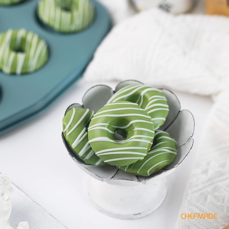 chefmade Donut Pan, Nonstick Mini 12 Cavity Ring Donut pan for Baking, Bagel Pan Bakeware for Oven Baking(Green) - Image 5