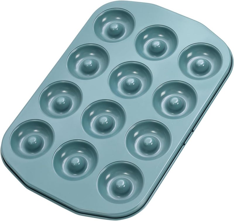 chefmade Donut Pan, Nonstick Mini 12 Cavity Ring Donut pan for Baking, Bagel Pan Bakeware for Oven Baking(Green) - Image 1