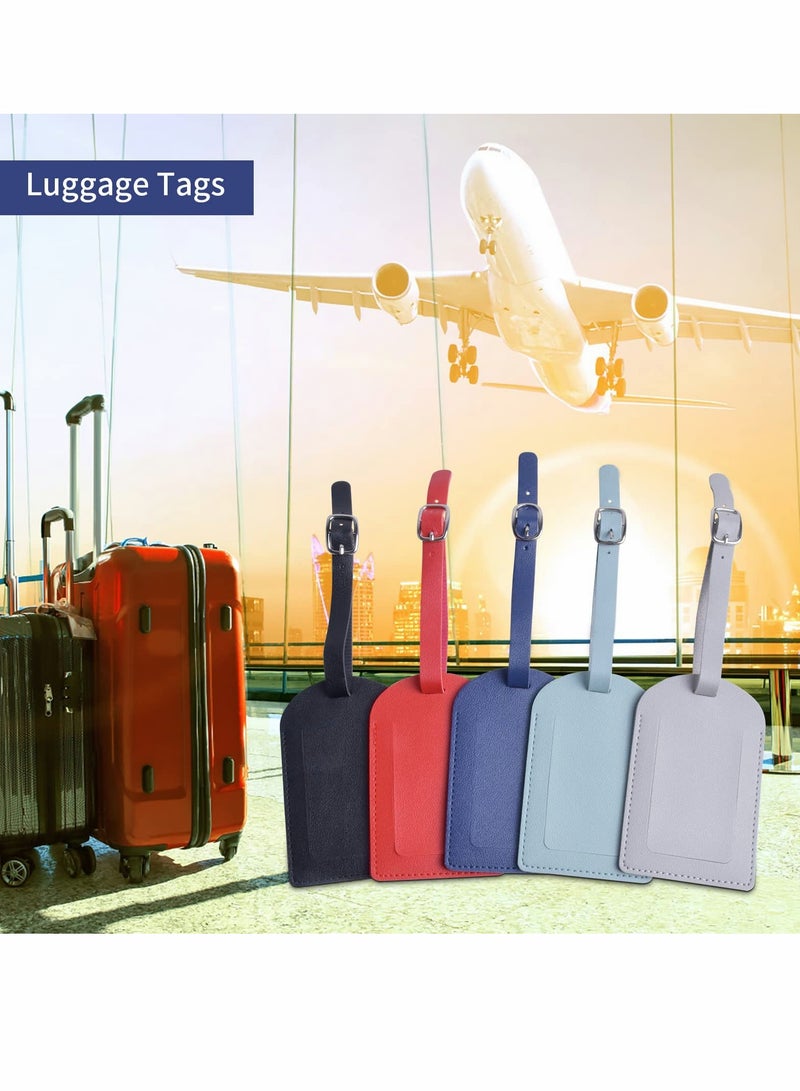 KASTWAVE Luggage Tags, 5 Pcs PU Leather Personalized Suitcase Tag Set, Travel Tags with Name ID Card and Sturdy Buckle Straps, Suitcases Identifier ID Labels for Men Women - Image 5