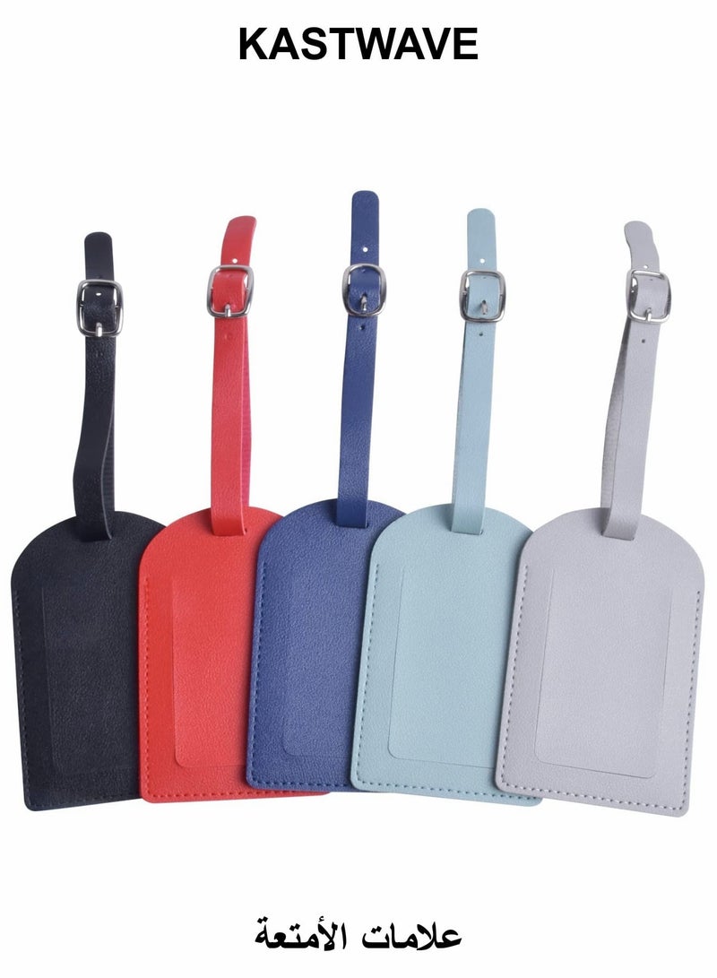 KASTWAVE Luggage Tags, 5 Pcs PU Leather Personalized Suitcase Tag Set, Travel Tags with Name ID Card and Sturdy Buckle Straps, Suitcases Identifier ID Labels for Men Women - Image 1