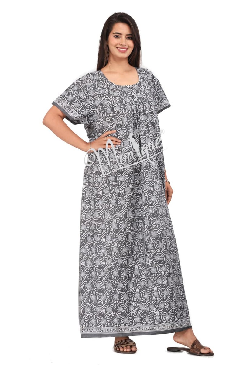 Monique Brand Cotton Nighty for Women — Floral Printed Stylish Night Gown, Comfortable Sleepwear Long Nightwear, Maxi- Free Size (Size - M to XXL-44) - Image 5