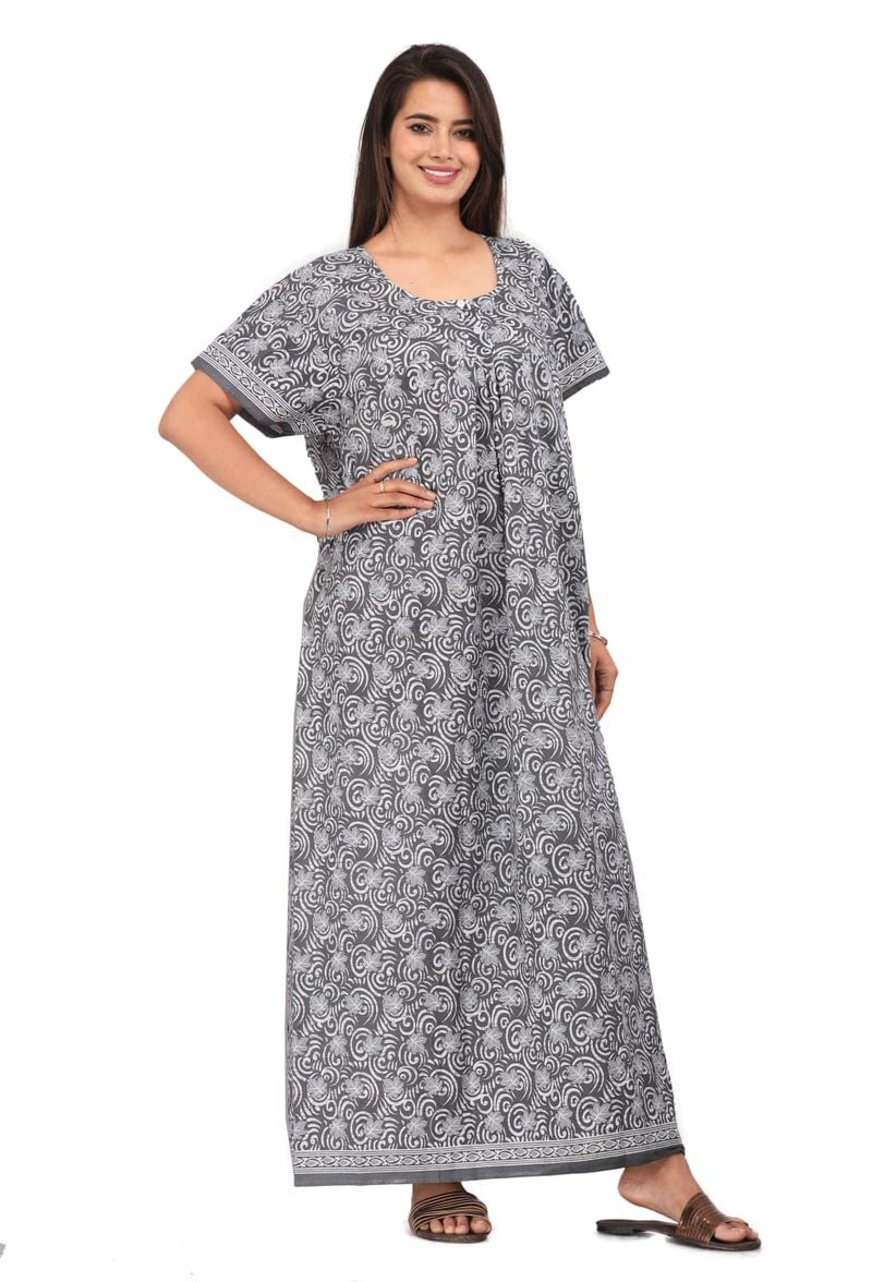 Monique Brand Cotton Nighty for Women — Floral Printed Stylish Night Gown, Comfortable Sleepwear Long Nightwear, Maxi- Free Size (Size - M to XXL-44) - Image 1