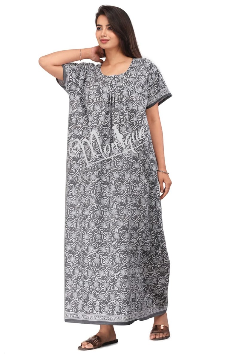 Monique Brand Cotton Nighty for Women — Floral Printed Stylish Night Gown, Comfortable Sleepwear Long Nightwear, Maxi- Free Size (Size - M to XXL-44) - Image 3