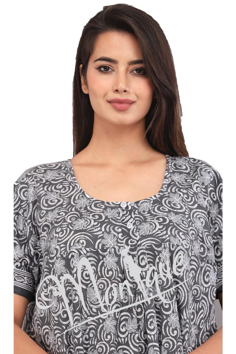 Monique Brand Cotton Nighty for Women — Floral Printed Stylish Night Gown, Comfortable Sleepwear Long Nightwear, Maxi- Free Size (Size - M to XXL-44) - Image 2