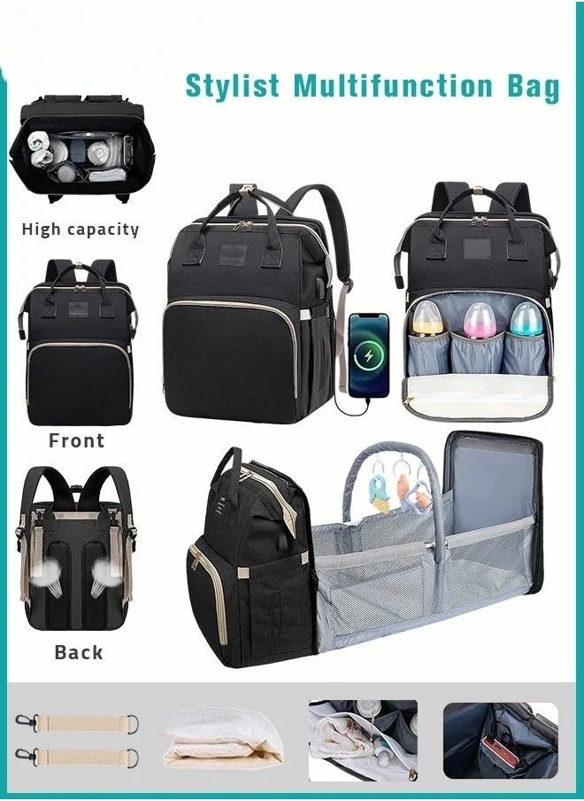 MIXDE Baby Diaper Bag Backpack, Multifunction Diapers Changing Station & Toy Bar for Outdoor and Travel, Infant Shower Gifts, Large Capacity, USB Port, 3 Toys  - Image 1