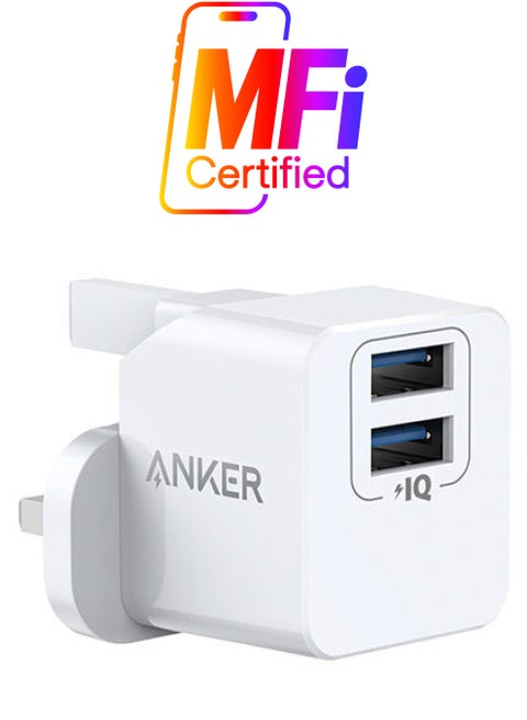 USB Plug,  PowerPort mini Dual Port USB Charger, Compact Wall Charger Cube, For iPhone 16/15/14/13/12/11 Pro Max, Galaxy S25/S24/S23/S22/Note20, HTC, LG, and More White