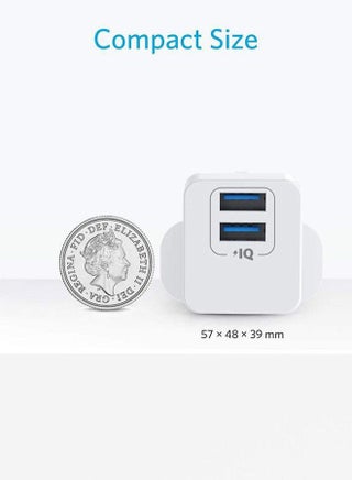 USB Plug,  PowerPort mini Dual Port USB Charger, Compact Wall Charger Cube, For iPhone 16/15/14/13/12/11 Pro Max, Galaxy S25/S24/S23/S22/Note20, HTC, LG, and More White - view 2