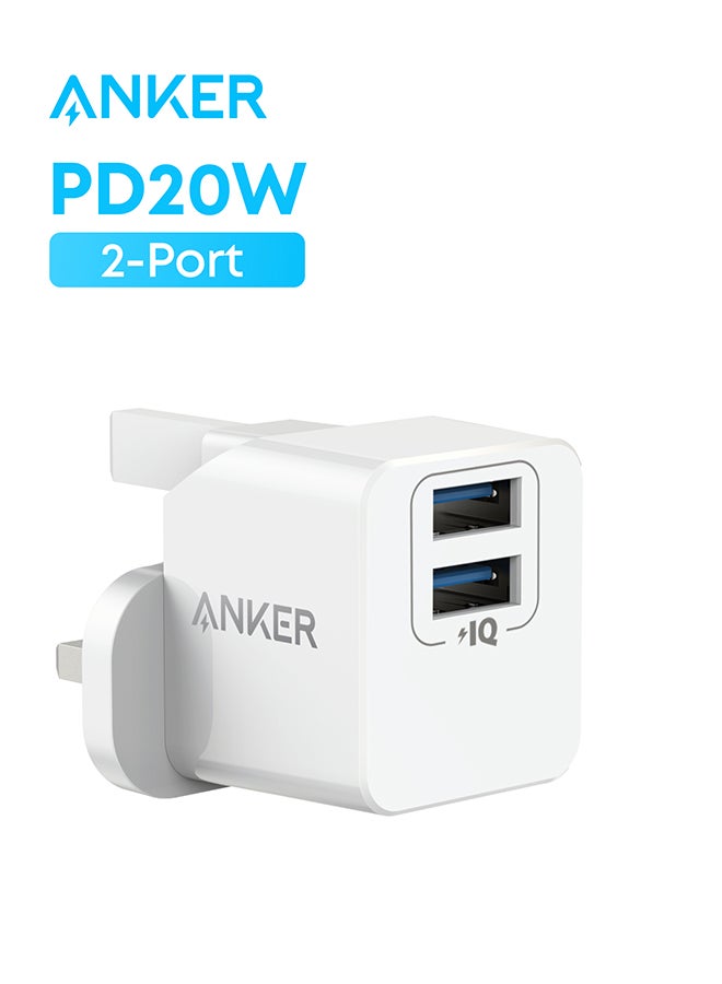 Anker USB Plug,  PowerPort mini Dual Port USB Charger, Compact Wall Charger Cube, For iPhone 16/15/14/13/12/11 Pro Max, Galaxy S25/S24/S23/S22/Note20, HTC, LG, and More White - Image 1