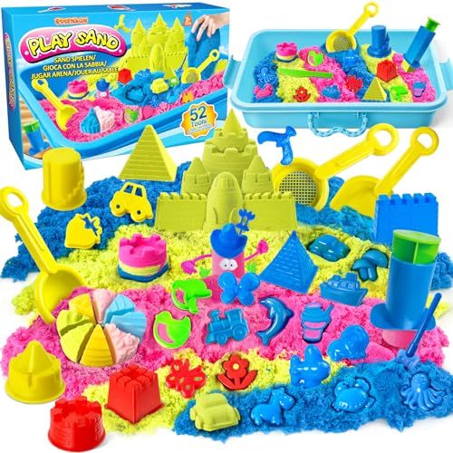 ESSENSON Sensory Bin 52 PCS Play Sand Kit with 3lbs Magical Sand Beach Toys Castle Molds Sand Molds Sensory Toy Sandbox Kids Gifts for Girls and Boys - Image 1
