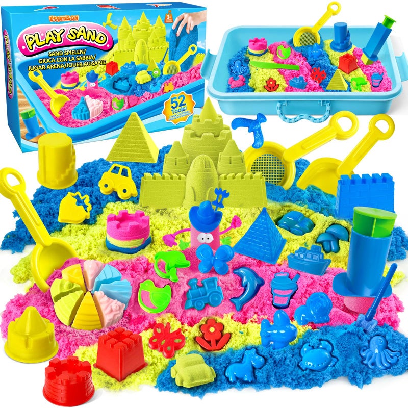 ESSENSON Sensory Bin 52 PCS Play Sand Kit with 3lbs Magical Sand Beach Toys Castle Molds Sand Molds Sensory Toy Sandbox Kids Gifts for Girls and Boys - Image 2